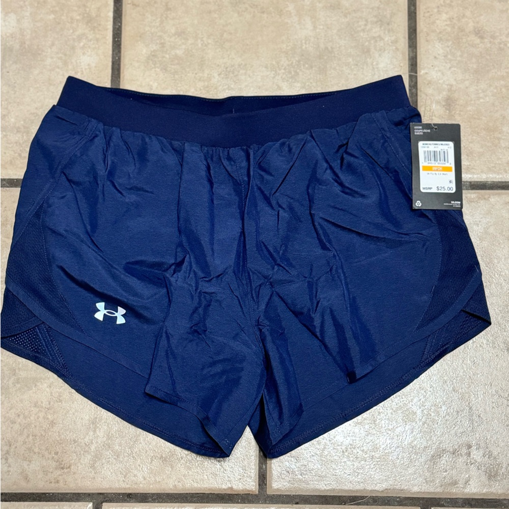 NWT Under Armor athletic running shorts Fly by 2.0 navy blue Small